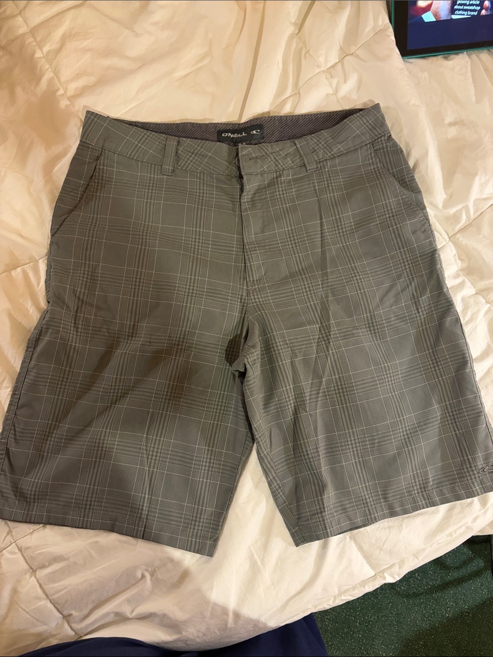 O'Neill Y2K Men's Plaid Gray Flat-Front Shorts  Skateboard Vacation Resort Wear